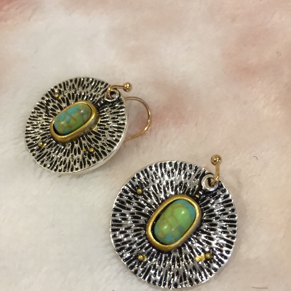 Craftsman Zen Styled Pierced Fashion Earrings NWT silver auqua - Picture 6 of 7